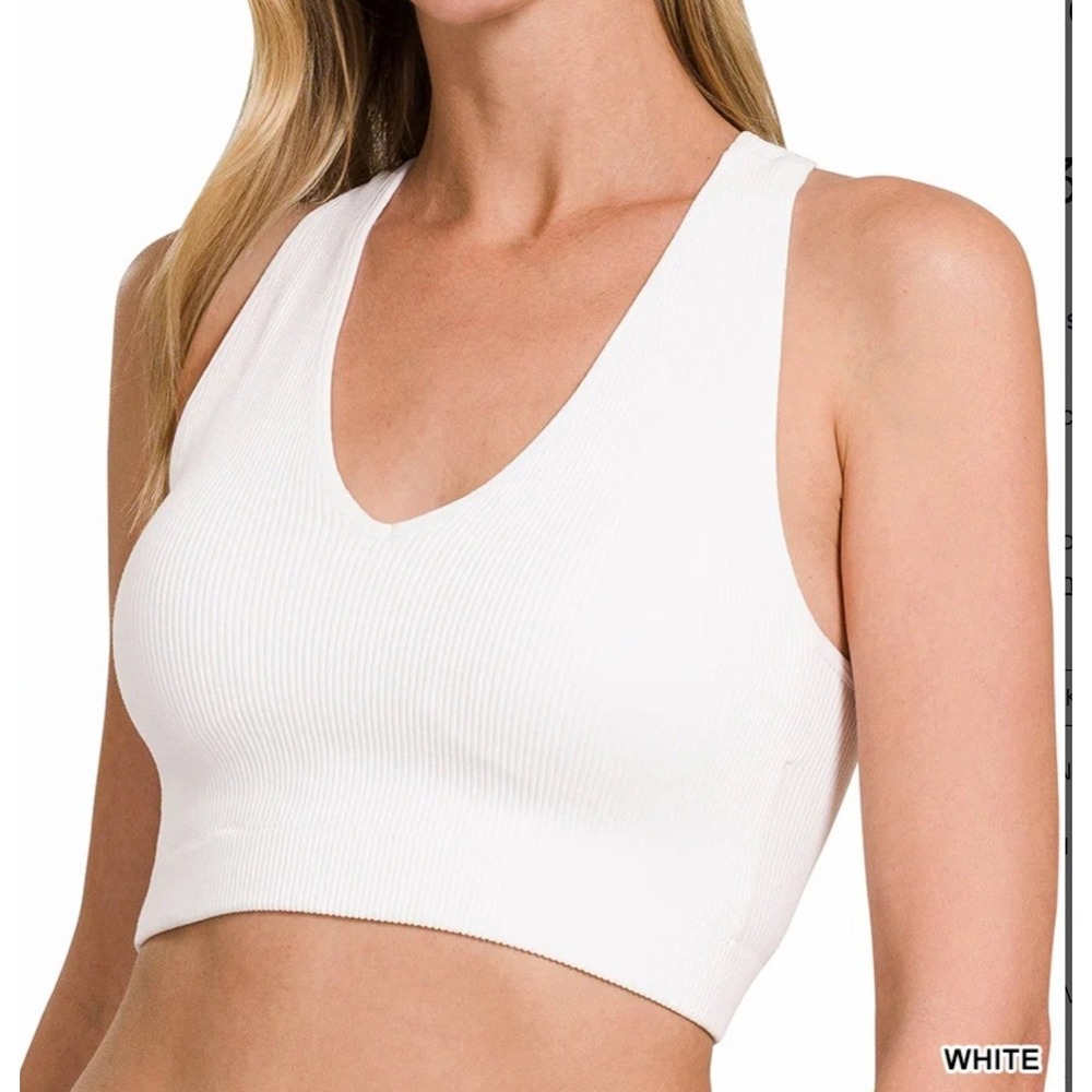 Zenana Ribbed Padded Cropped Racerback Tank Top Bralette Brami White L/XL